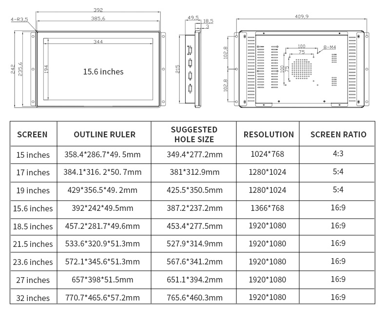 Industrial panel pc multi size