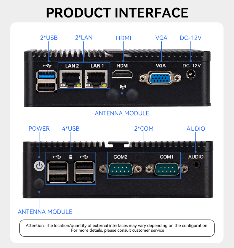 Dual LAN and RS232 COM port interfaces connection